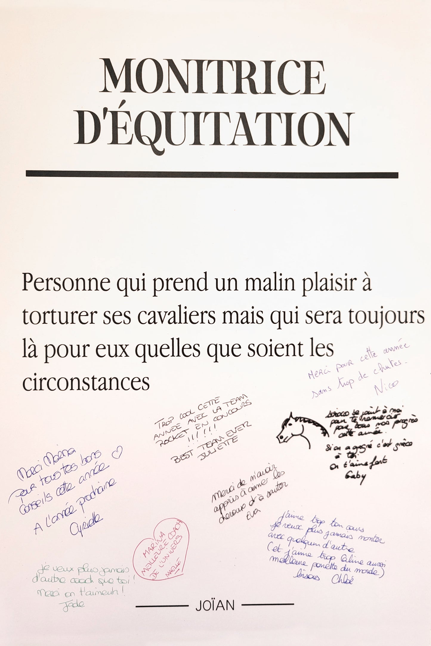 Affiche définition Monitrice d'équitation 30x40cm