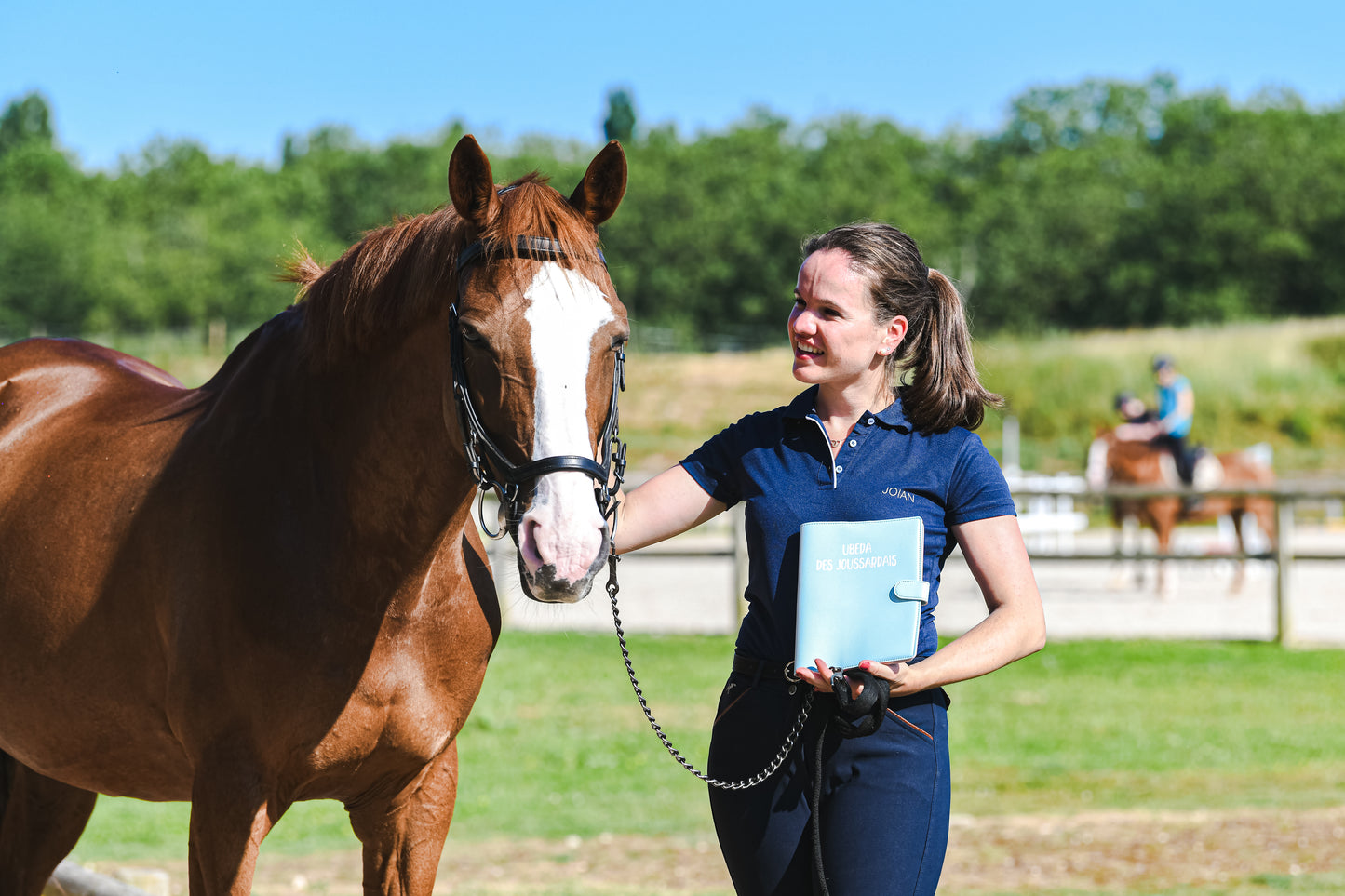 Protège carnet cheval Bleu ciel à personnaliser