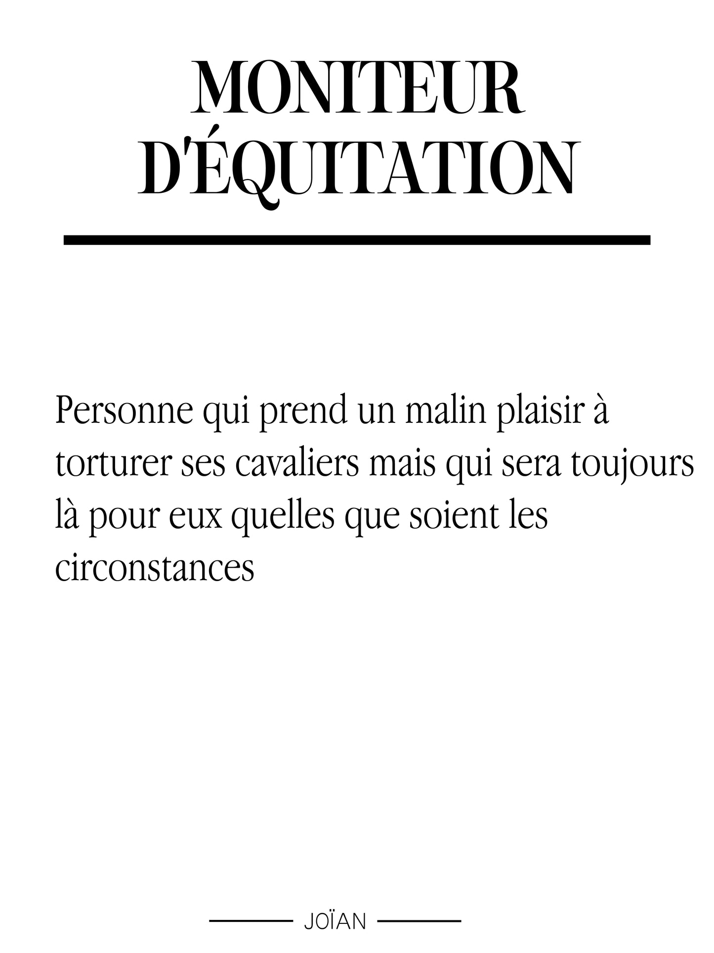 Affiche définition Moniteur d'équitation 30x40cm