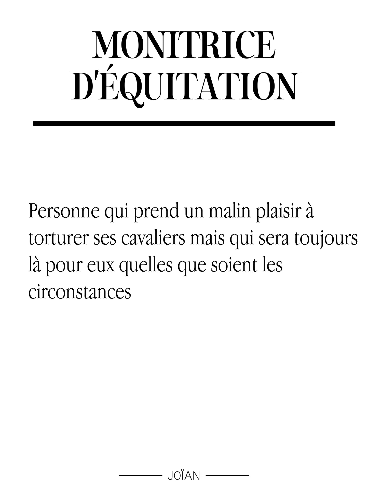 Affiche définition Monitrice d'équitation 30x40cm